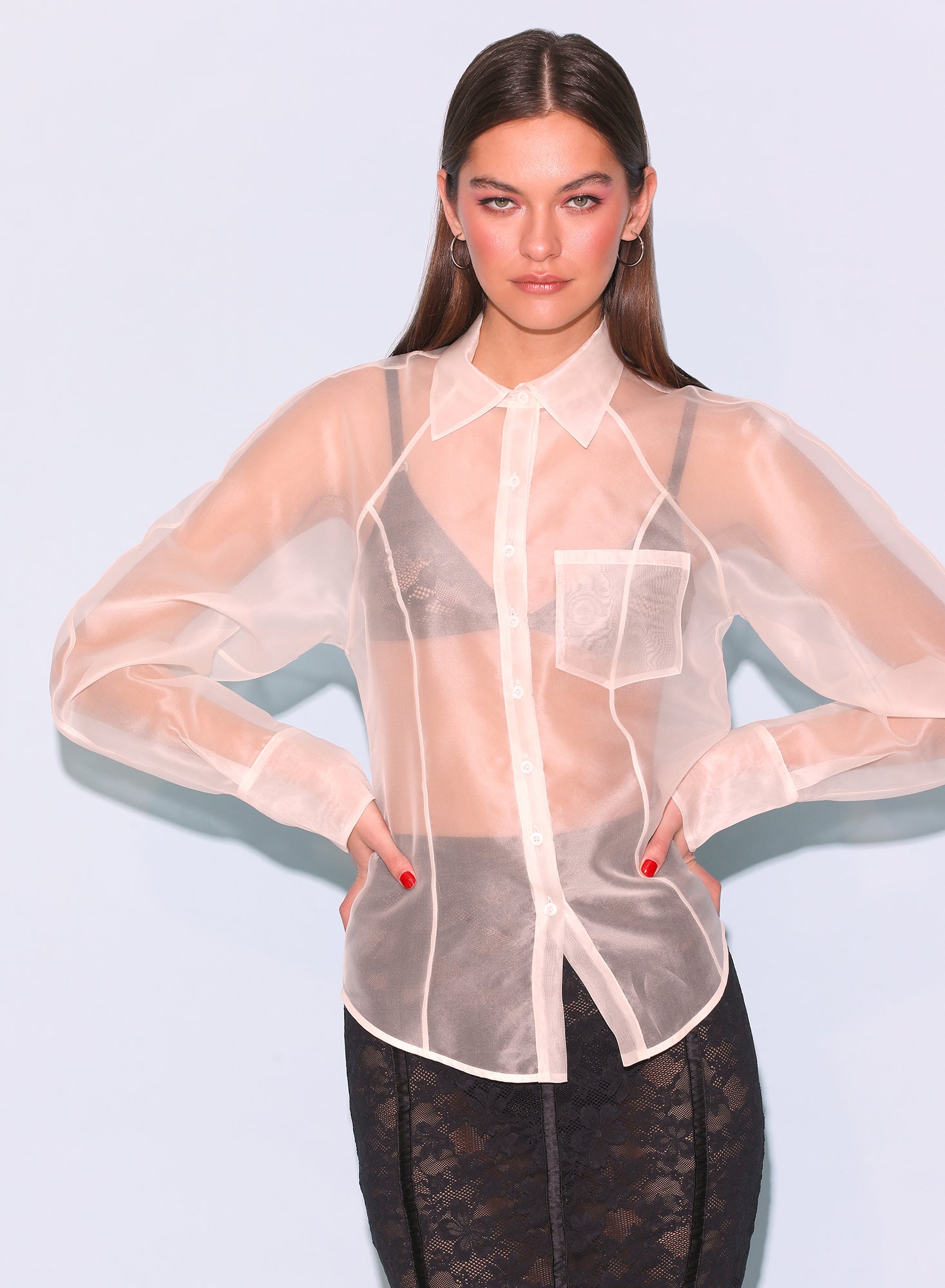 Silk Organza Button Down Top