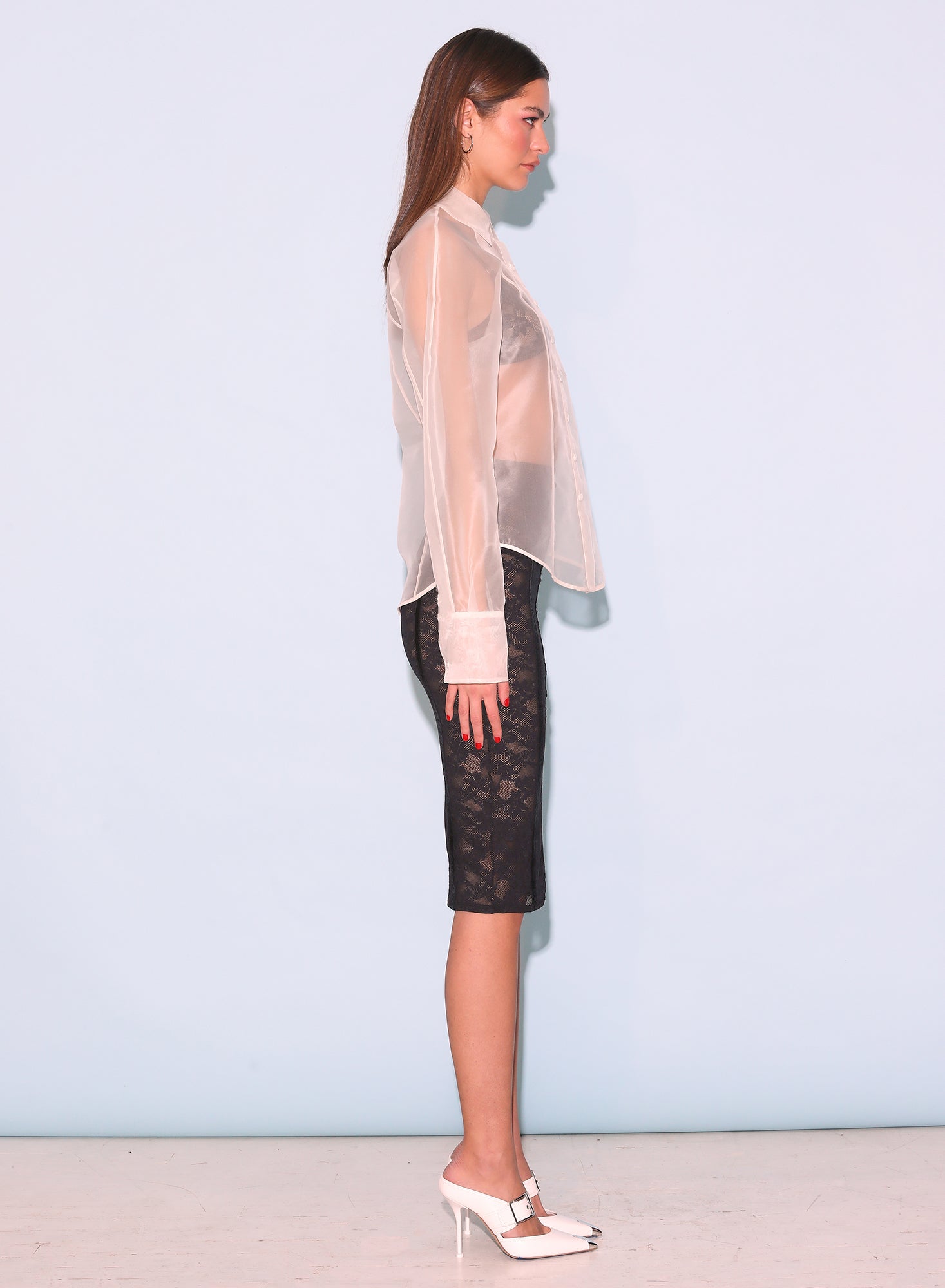 Silk Organza Button Down Top