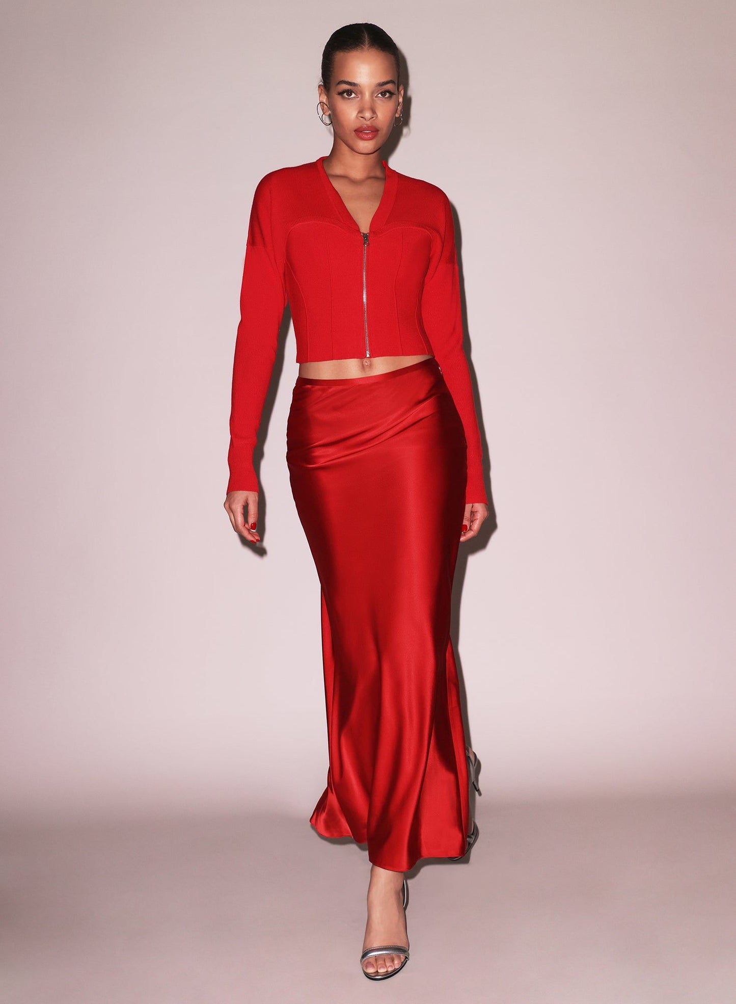 Knit Zip Bustier Rouge Cardigan